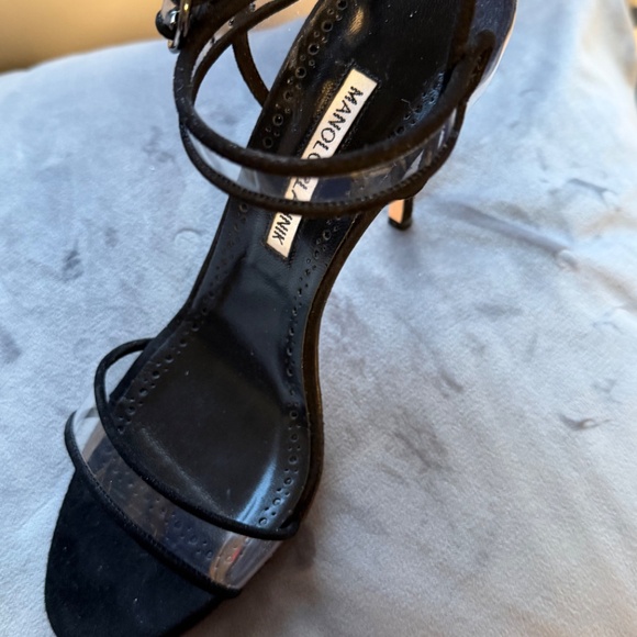 Manolo Blahnik Fersen 105 Suede & Vinyl Sandal, Black Size 38 - Picture 3 of 10